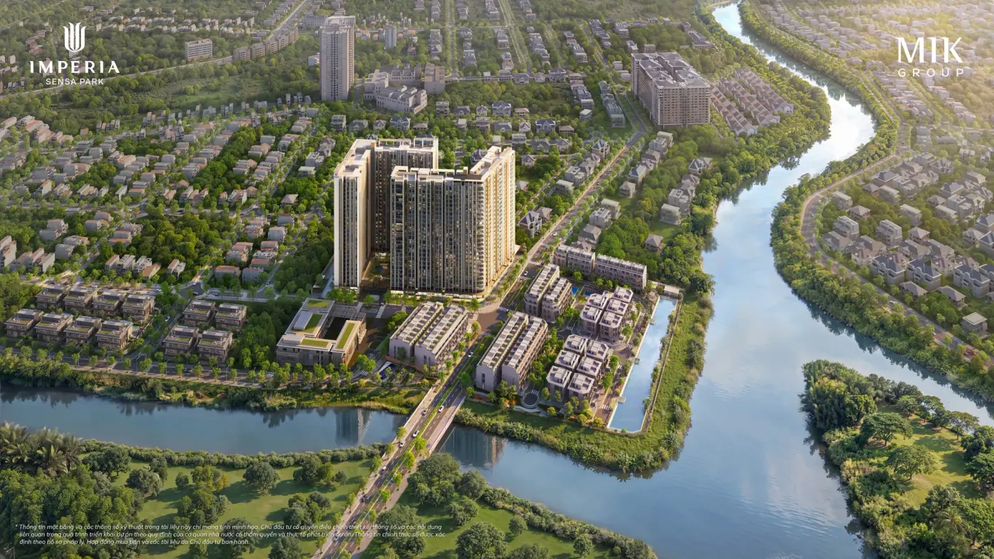 Phối cảnh Imperia Sensa Park nhìn từ sông Rạch Chiếc