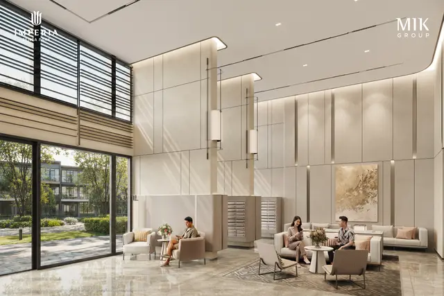 Sảnh lobby nhìn ra vườn